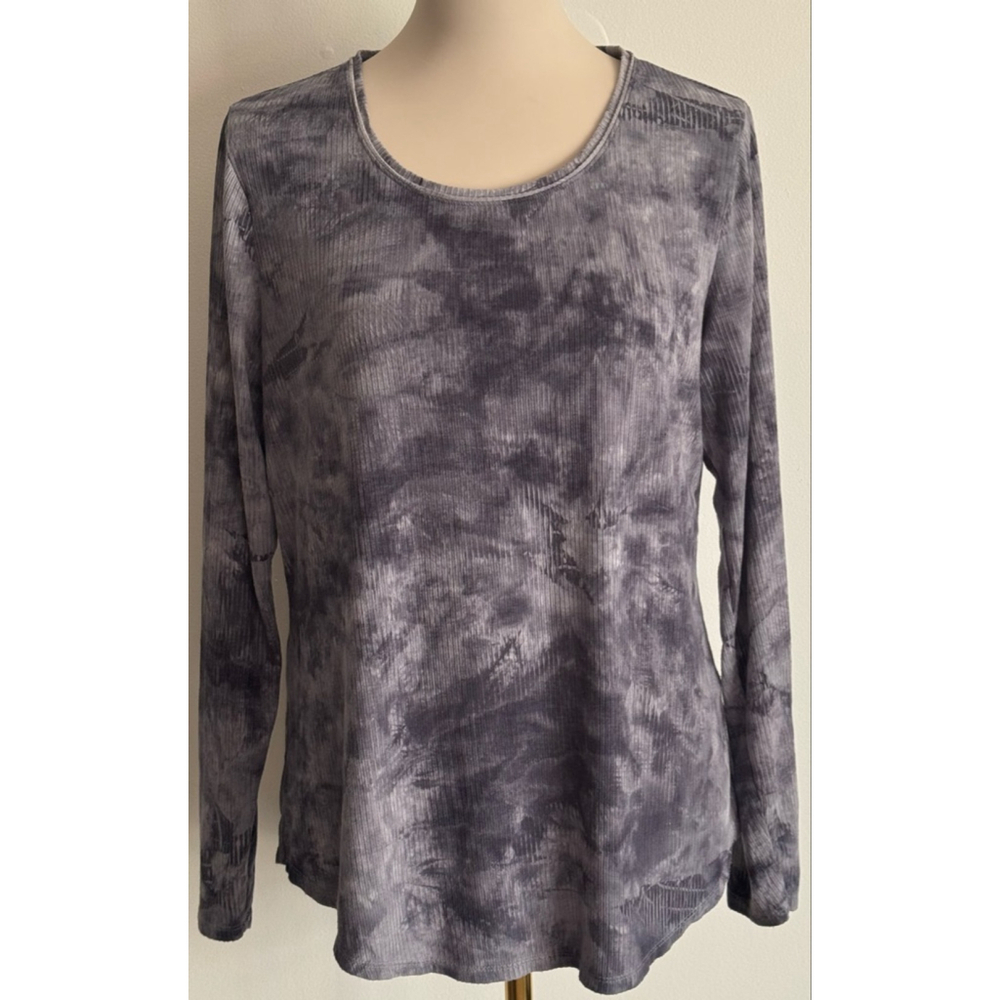 Women's Simply Vera Vera Wang Long Sleeve Tee M Gray Black Tie-Dye